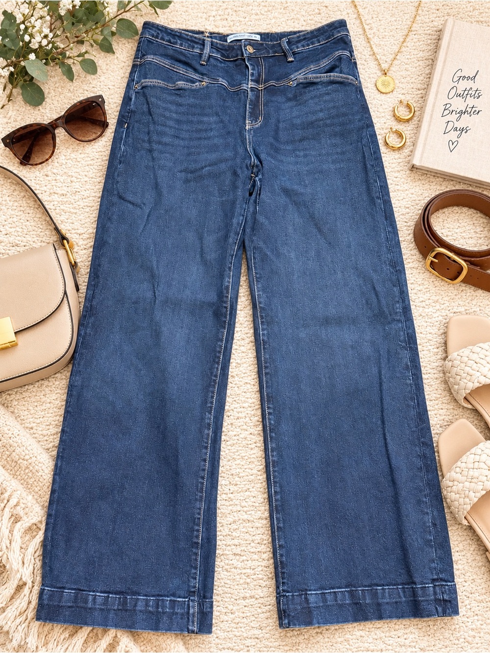 Altar’d State High Rise Wide Leg Jeans Size 31 Dark Wash Stretch Denim
